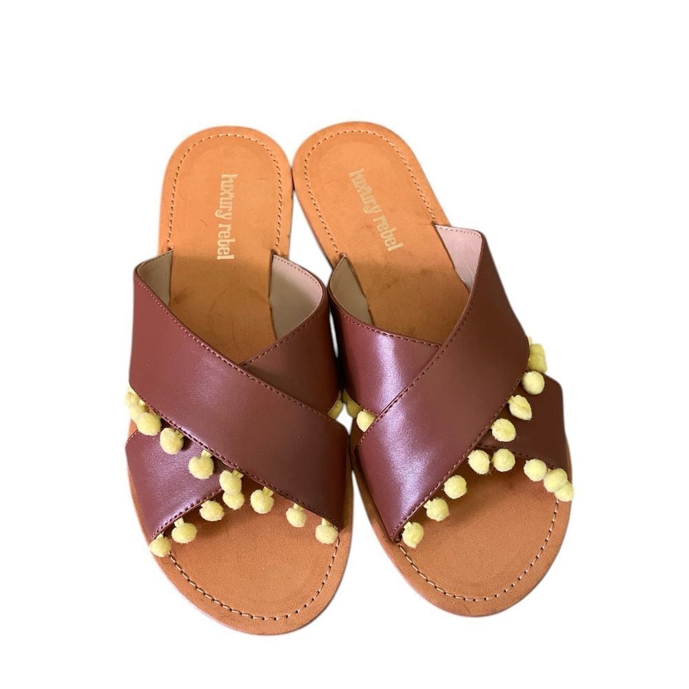 Luxury Rebel Brown Sandals with Yellow Accents size 6